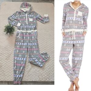 Kensie Fleece Hooded Holiday Festive Winter Pattern Onesie Pajamas, Medium